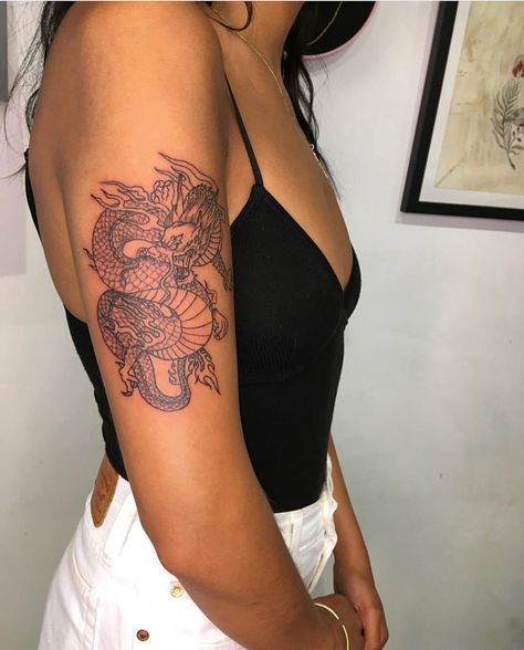 Dragons Tattoo, Tattoo Placements, Chinese Dragon Tattoos, Dragon Tattoo For Women, Snakebites, Upper Arm Tattoos, Butterfly Tattoos, Tiny Tattoo, Arrow Tattoo