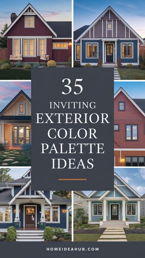 Add instant charm to your home with these 35 inviting exterior color schemes—perfect for every season! 🌟🌷 #ExteriorMakeover #HomeDesign #PaintColors Two Story House Colors Exterior, Craftsman Exterior Paint Schemes, Terra Cotta House Exterior, Color House Exterior Ideas, Exterior House Color Palette Ideas, Two Tone House Exterior Color Combos, Metal Building Colors Schemes, House Outside Colour Combination, Small House Exterior Colors