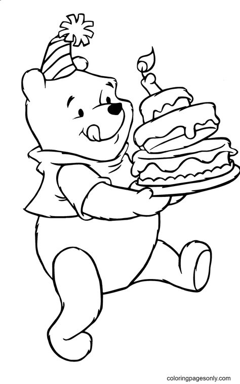 Free Printable Winnie The Pooh, Winnie The Pooh Coloring Pages, Coloring Pages Birthday, Pooh Coloring Pages, Printable Winnie The Pooh, Disney Coloring Pages Printables, Kids Colouring Printables, Birthday Drawings, Winnie The Pooh Drawing