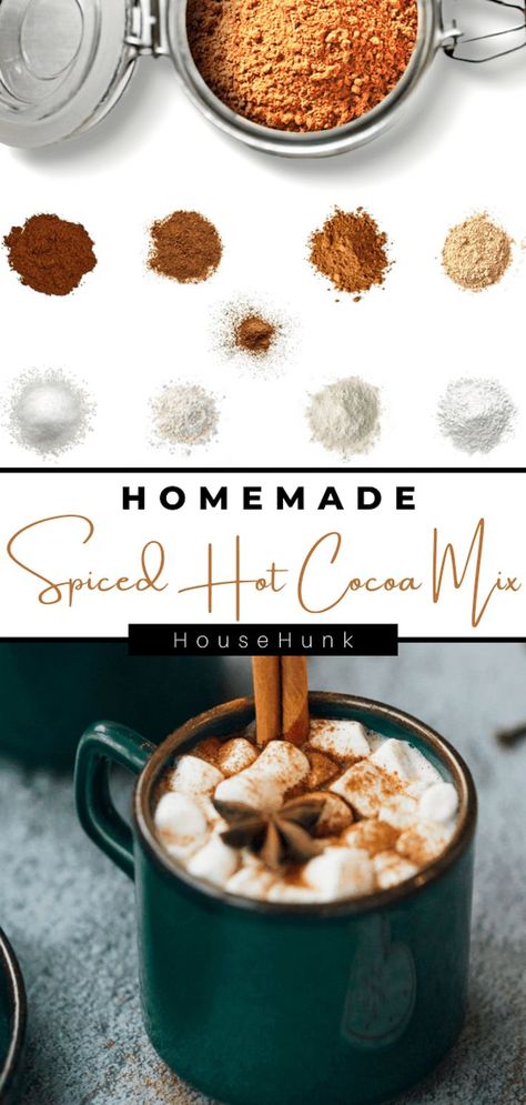 Ginger Hot Chocolate, Spiced Hot Cocoa Mix Recipe, Spicy Hot Cocoa Recipe, Christmas Hot Chocolate Recipes, Homemade Cocoa Mix Recipe Jar Gifts, Spiced Hot Cocoa Recipe, Hot Chocolate Recipes For Gifts, Hot Drink Mixes Christmas Gifts, Drink Mix Gift Ideas