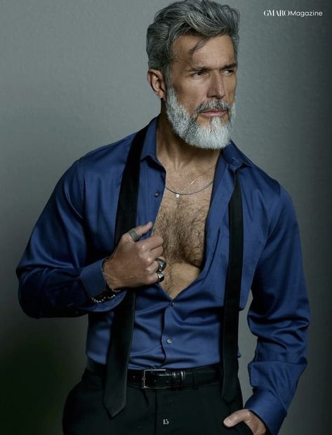 Kevin Creekman, Sher Khan, Silver Foxes Men, Male Photoshoot, Mens Hairstyles With Beard, Silver Foxes, Open Shirt, Men Photoshoot, Hairstyles Men