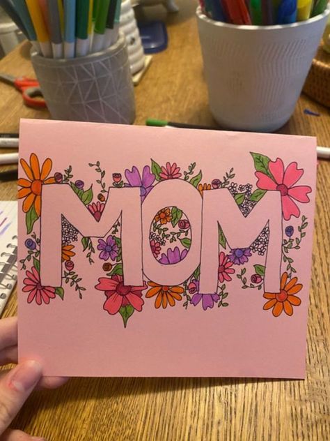 Mothers Day Card Idea - flowers, block letters, floral, garden Drawings Birthday, Mothers Day Cards Craft, Mothers Day Drawings, Diy Mother's Day, Mother's Day Gift Card, Cards Craft, Birthday Card Drawing, Folding Origami, Happy Mother's Day Card