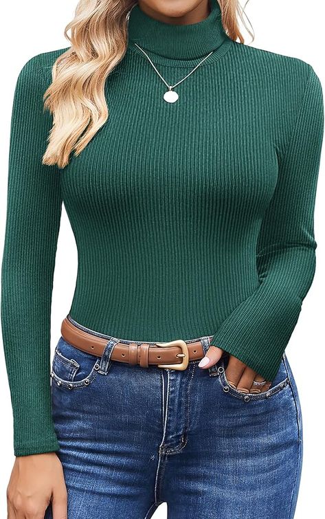 Ekouaer Women's Turtleneck Shirts Ribbed Pullover Sweater Long Sleeves Tops Midweight Thermal Underwear Blouse Green XL - thanksgiving outfit women Collared Undershirt, Thermal Shirt Women, Long Sleeves Shirts, Long Sleeves Tops, Lounge Wear Set, Thanksgiving Outfit Women, Ribbed Shirt, Womens Thermal, Turtleneck Pullover