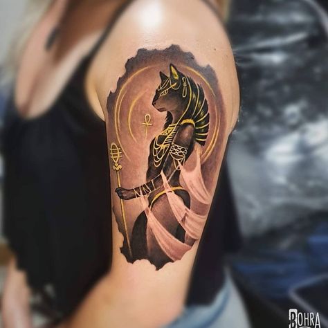 Bastet tattoo by bohratattoo #bohratattoo #bastet #Egyptiantattoos #egyptian #egypt #ancient #esoteric #history #cat #ankh #goddess | Feb 23rd 2021 | 1530525 Bast Goddess Tattoo, Egyptian Cat Goddess Tattoo, Spiritual Rose Tattoo, Bastet Tattoo Egyptian Goddess, Baset Egyptian Goddess Tattoo, Bastet Goddess Drawing, Egyptian Tattoos For Women, Egypt Cat Tattoo, Anubis And Bastet Tattoo