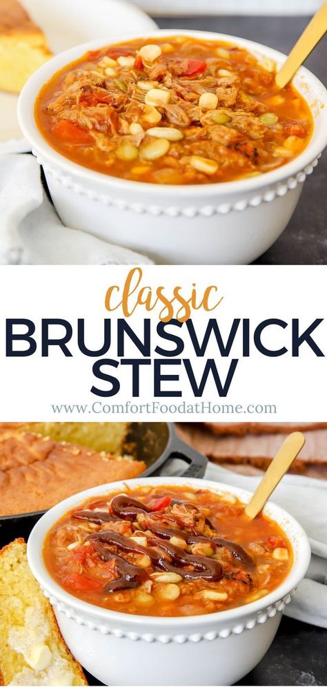 If you ask any Southerner about their favorite comfort foods, chances are Brunswick stew is in the top five. Make bowls full of this soul-warming goodness yourself with my family's Brunswick stew recipe. Brunswick Stew Crockpot, Crockpot Brunswick Stew, Brunswick Stew Recipe Georgia, Chicken Brunswick Stew Recipe, Best Brunswick Stew Recipe, Brunswick Stew Recipe, Creamy Cheesy Potatoes, Stew Recipes Crockpot, Football Foods