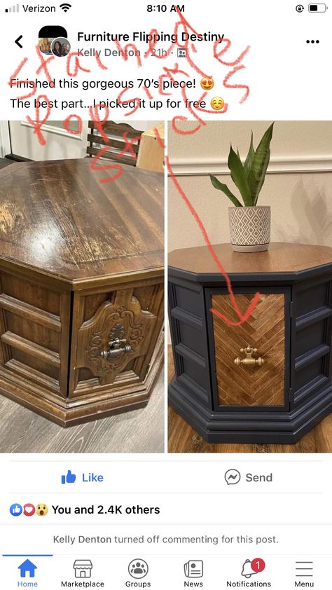 Refurbished Hexagon End Tables, Hexagon Side Table Makeover, Hexagon Table Makeover, Chair Flip, Diy Furniture Restoration, Octagon Table, Refinishing Furniture Diy, Furniture Flipping, Furniture Flip