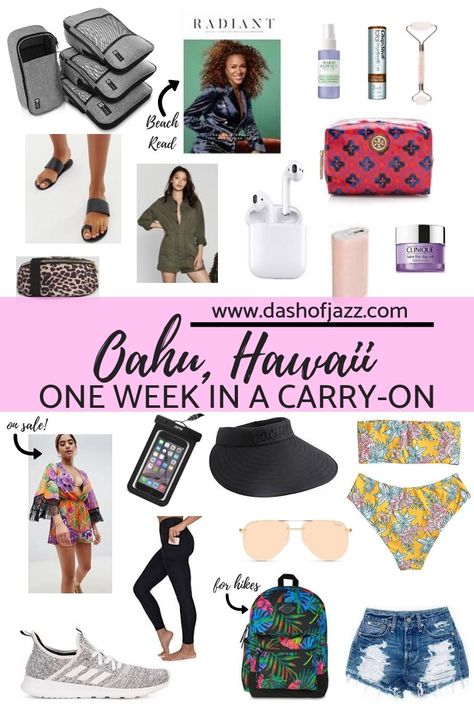 Travel to Hawaii with all you'll need for any of the things to do on Oahu in just a carry-on. Packing tips, packing list, and life-changing travel essentials for women from Dash of Jazz #dashofjazzblog #carryonbagessentials #carryonpacking #hawaiipackinglistoahu #hawaiioutfits Hawaii Carry On Packing, Packing For Hawaii Carry On, Pack For Hawaii Carry On, Oahu Packing List, Hawaii Essentials Packing, Hawaiian Vacation Outfits For Women, Hawaii Packing List For Women, Carryon Bag Essentials, Oahu Trip