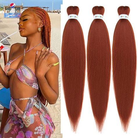 Amazon.com : Ginger Pre stretched Braiding Hair Box Braiding Hair Kanekalon Human Braiding Hair 26Inch : Beauty & Personal Care 350 Braiding Hair, Ginger Braiding Hair, Ginger Box Braids, Expression Braiding Hair, Orange Hair Color, Pre Stretched Braiding Hair, Hair Color Inspiration, Hair Color Orange, Colored Hair Extensions