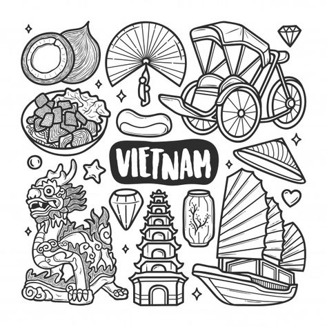 Vietnam icons hand drawn doodle coloring | Free Vector #Freepik #freevector #travel #icon #hand #line Vietnam Drawing, Icons Hand Drawn, Vietnam Map, Travel Doodles, Vietnam Art, Infographic Poster, Travel Icon, Doodle Coloring, Drawing Easy