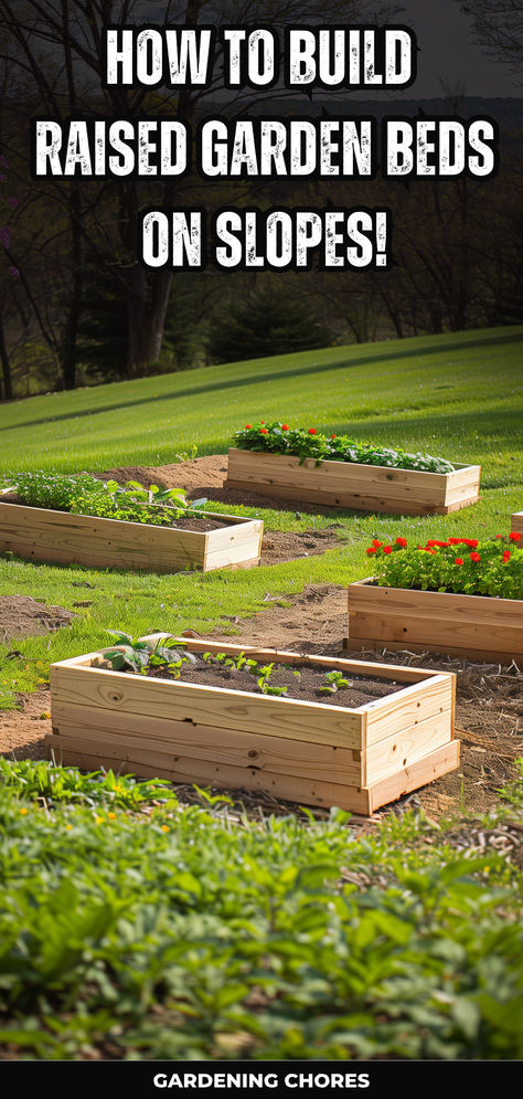 How to build Raised Garden Beds on a Slope or Hillside Raised Garden Beds On Slope, Raised Garden Bed On Slope, Raised Beds On A Slope, Raised Garden Beds On A Slope, Garden Beds On A Slope, Sloping Garden, Landscaping A Slope, Building Raised Beds, Vegetable Beds Raised