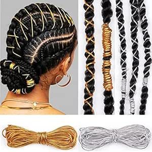 2 Pcs 5M Dreadlock Braids Hair Accessories, Hair Strings for Braids Silver Gold Braiding Hair Deco Styling Shimmer Stretchable African Braided Elastic Cord Ornament Hanging Decorating Gift Wrapping Starburst Braid, Braids Hair Accessories, String Hair Wraps, Dreadlock Braids, Hair Accessories Braids, Fishtail Braid Hairstyles, Fishtail Braids, Braid Accessories, Braiding Your Own Hair