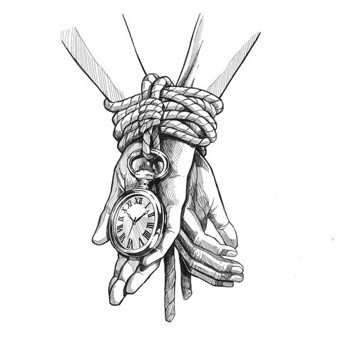 Rope Drawing, Tie Drawing, Watch Drawing, Petit Tattoo, Flash Tattoo Designs, Tattoo For Son, Time Drawing, Deep Art, Tattoo Style Drawings