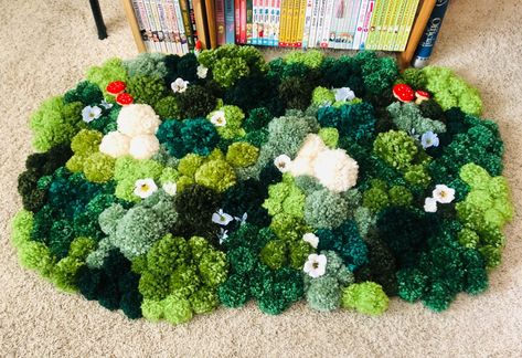 Diy Moss, Witchy Room, Crafts To Do When Your Bored, Moss Rug, Funky Rugs, Pom Pom Rug, Crochet Carpet, Diy Pom Pom, Flower Rug