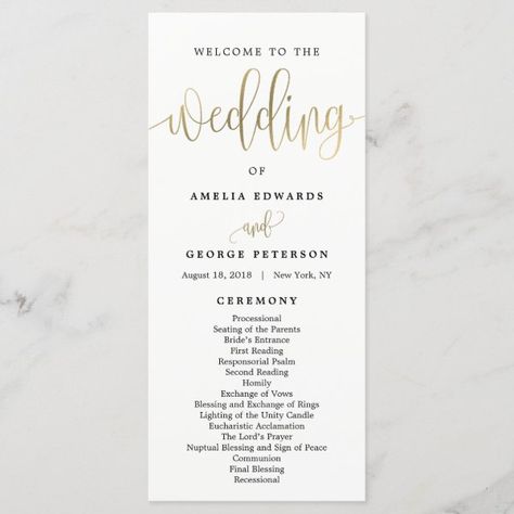 Lovely Calligraphy Wedding Program Faux Gold Wedding Ceremony Itinerary, Wedding Programs Simple, Wedding Program Design, Modern Wedding Program, Elegant Wedding Programs, Wedding Program Fans, Wedding Ceremony Programs, Gold Foil Wedding, Calligraphy Wedding