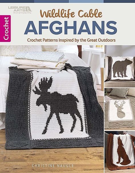 Wildlife Cable Afghans from Leisure Arts Book Review Cable Afghan, Crochet Moose, Afghans Crochet, Outdoors Inside, Unique Blankets, C2c Crochet, Afghan Patterns, Afghan Pattern, Crochet Pillow