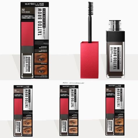 TRENDMOOD on Instagram: "Available Now! 🚨 NEW! Tattoo Brow 36hr Brow Gel 🤎👁️ #maybelline Semi permanent brow gel will leave your eyebrows looking naturally full for up to 3 days, and all from the comfort of your own home. Easy to use in just 3 steps, simply apply the gel to the desired shape, leave to set and peel off with your fingers in 5 shades Available in Europe #comingsoon other countries What are your thoughts? 🤎👁️XO #Trendmood #makeupoftheday #mua #ilovemakeup #makeup #makeupad Maybelline Eyebrow Gel, Maybelline Almond Rose, Maybelline Eyeliner Gel, Maybelline Amazonian, Maybelline Tattoo Brow, Maybelline Tattoo, Brow Styling, Brow Tattoo, Makeup Ads