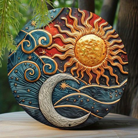 Sun Moon and Stars Metal Sign Celestial Art-MoonChildWorld Sun And Moon Decor, Moon Home Decor, Moon Wall Decor, Celestial Decor, Goddess Decor, Moon Wall Art, Moon Decor, Gothic Metal, Celestial Art