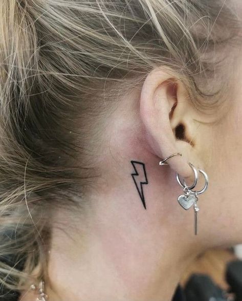 Tattoo Behind The Ear, Behind The Ear Tattoo Ideas, Lightning Bolt Tattoo, Behind The Ear Tattoo, Behind Ear Tattoos, Lightning Tattoo, Bolt Tattoo, Ear Tattoo Ideas, Western Tattoos