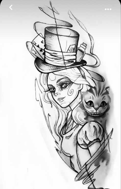 Cheshire Cat Tattoo, Skull Tattoo Flowers, Alice And Wonderland Tattoos, Chicano Tattoos Sleeve, Alice In Wonderland Artwork, Alice In Wonderland Drawings, Wonderland Artwork, Wonderland Tattoo, Tattoo Zeichnungen