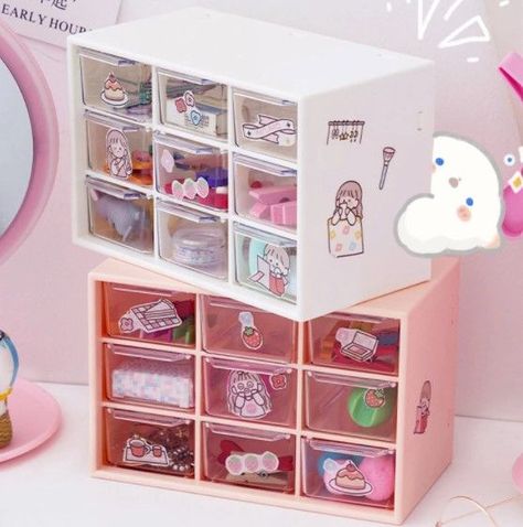 Organizer Desktop Drawers, School Stickers, Stationery Organization, Stationery Accessories, Kawaii Stationery, Desktop Storage, Organiser Box, School Stationery, Drawer Organisers