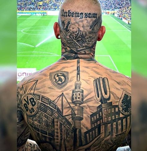 Bvb Tattoos, Bvb Tattoo, Skyline Tattoo, Sport Tattoos, Fan Tattoo, Tattoo Arm, S Tattoo, Borussia Dortmund, Back Tattoo