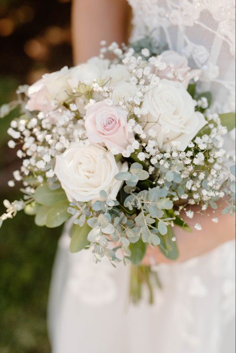 #bridalbouquet #floral #bridal #bouquet #babysbreath #rose #pink #eucalyptus #wedding #weddingflowers White And Blush Bridal Bouquet With Greenery, White And Pink Wedding Flowers Bouquet, Blush Pink And White Bouquet Wedding, Blush And Green Bouquet, Pink Peonies And Eucalyptus Bouquet, Dusty Rose Bridal Bouquet With Greenery, White Blush And Green Bridal Bouquet, Blush Pink And Sage Green Bridal Bouquet, White And Pink Rose Bouquet With Eucalyptus