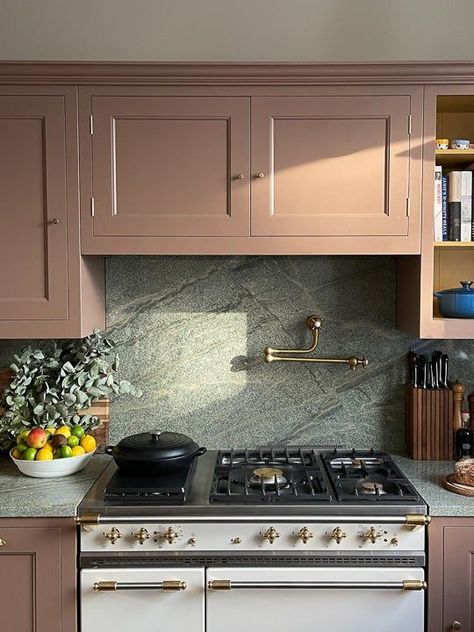 Pink Kitchen Cabinets, Pink Kitchen Designs, Plain English Kitchen, Edward Bulmer, Kitchen Cabinet Color, Pink Cabinets, Natural Paint, Sage Green Kitchen, London Brown