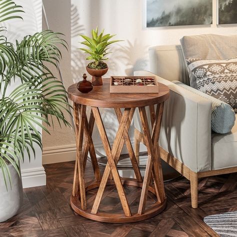 COZAYH Farmhouse End Table, Rustic Round Coffee Table with X-Motifs Legs, Wood Textured Top for Boho, French Country Decor - Bed Bath & Beyond - 37998271 Boho French Country, Farmhouse End Table, Small Round Side Table, Farmhouse End Tables, Round End Tables, Farmhouse Side Table, French Country Decor, Accent Side Table, Coffee Table Farmhouse