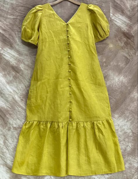 Solid Colour Dress, Linen Style Fashion, Simple Frock Design, Stylish Kurtis Design, Cotton Short Dresses, Western Dresses For Women, Simple Frocks, Girls Dresses Sewing, Simple Kurta Designs