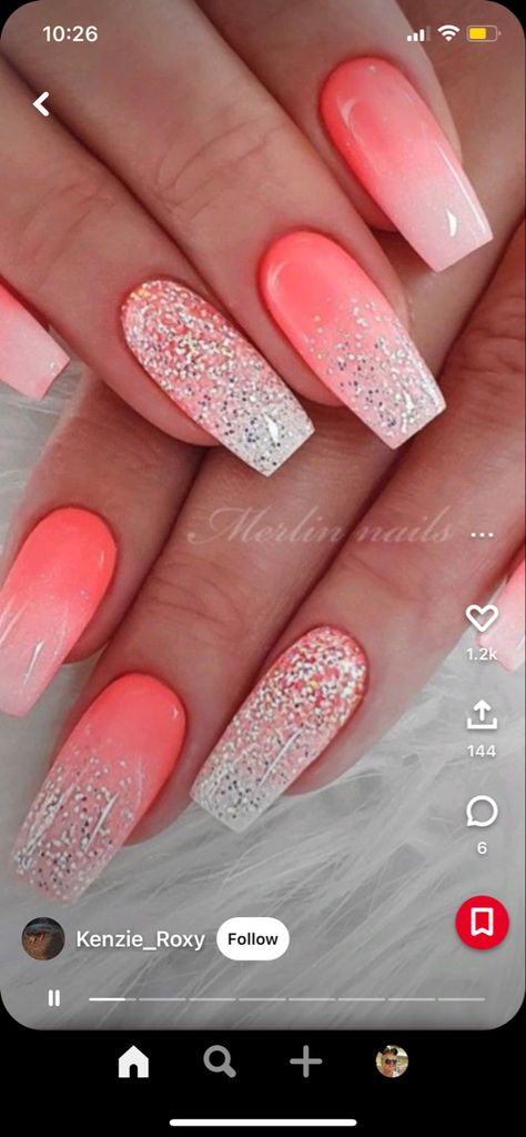 Uñas Color Coral, Coral Nail Art, Coral Nails With Design, Coral Nail, Summer Nails Colors Designs, Coral Nails, Fingernail Designs, Classy Acrylic Nails, Vacation Nails