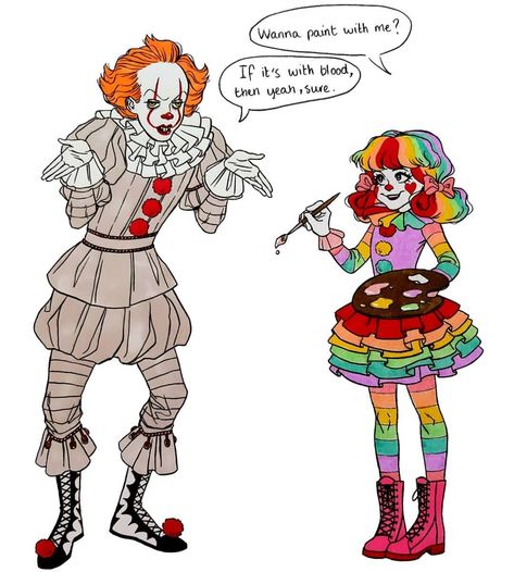 Pennywise X Oc, Slasher Sketches, Drawing Pennywise, Pennywise Fanart, Clown Pics, Silent Horror, Goosebumps Books, Horror Movies Funny, Comic Tattoo