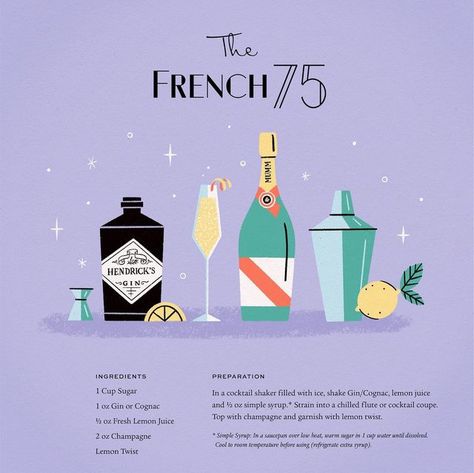 Shea O'Connor on Instagram: "Update: typo! 1 cube of sugar ✨ Ordering a French 75 always makes me feel très chic. Since you all enjoyed the Mezcal Paper Plane, I wanted to give you another tasty cocktail to try, with a dash of fun art. 🥂 . . . . . #designedbyshea #illustration #artistsofinstagram #womenwhodraw #vintagestylenotvintagevalues #cocktailart #french75 #retrostyle #champagne" Cocktails To Try, French 75, Cocktail Art, Paper Illustration, Paper Plane, Cocktail Shaker, Fresh Lemon Juice, Simple Syrup, Ad Design