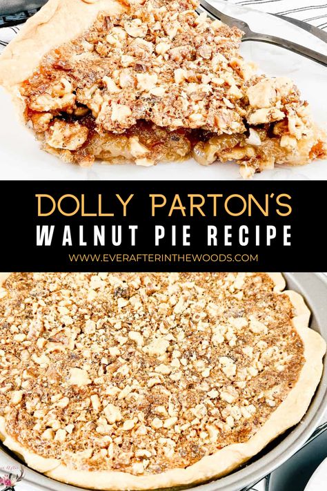 Dolly Parton Walnut Pie Recipe Dolly Parton's Butterscotch Pie, Dolly Parton Walnut Pie, English Walnut Pie, Dolly Parton Pie, Dolly Parton Cornbread Recipe, Dolly Parton Butterscotch Pie, Walnut Pie Recipe Easy, Dolly Parton Recipes Desserts, Hello Dolly Pie