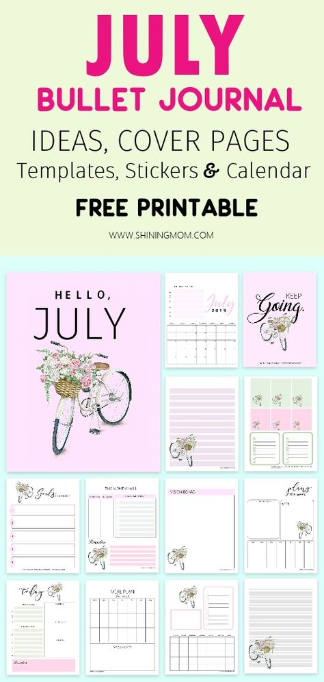 Yes you can be more productive with this July bullet journal and planner free printable. Grab ideas, dividers, July calendar and more! #bulletjournal #freeprintables #July #shiningmomplanners Writing Accents, July Planner, Girls Closet Organization, Bujo Cover, July Calendar, Cover Page Template, Mom Printable, Free Planner Stickers, Girls Closet