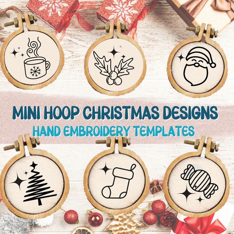 Small Christmas Embroidery Patterns, Mini Embroidery Designs, Hoop Christmas Decorations, Mini Embroidery Patterns, Mini Hoop Embroidery, Christmas Hand Embroidery Patterns, Mini Embroidery Hoop, Christmas Hand Embroidery, Tiny Embroidery