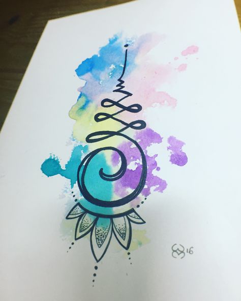 Watercolour unalome by Wendy McAninch Unalome Painting, Devi Tattoo, Balance Tattoos, Lotus Unalome, Tattoo Lotus, Unalome Tattoo, Lotus Flower Design, Tattoo Signs, Sternum Tattoo