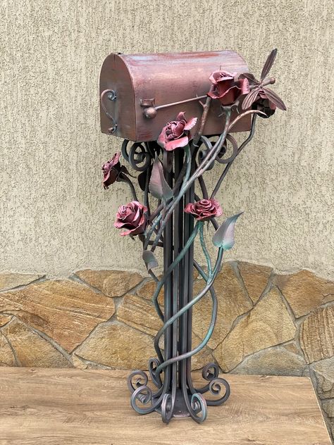 Wrought Iron Mailbox, Cool Mailboxes, Mailbox Landscaping, Vintage Mailbox, Unique Mailboxes, Iron Rose, Mailbox Design, Metal Mailbox, Mailbox Decor