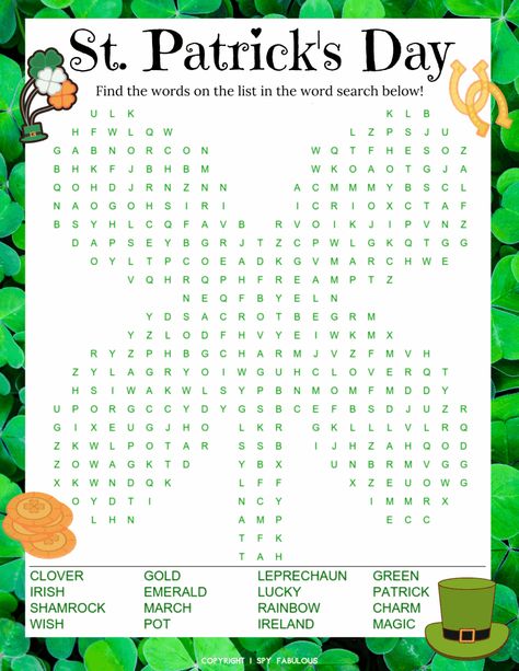 Free St. Patrick’s Day Word Search! I Spy St Patrick's Day, March Word Search, Sped Crafts, St Patrick's Day Word Search, Nursing Home Activities, San Patrick, Letters To Boyfriend, Printable Ideas, Green Eggs And Ham