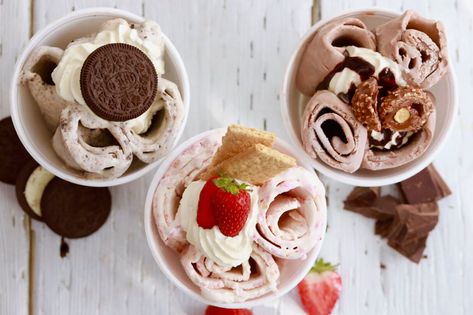 Rolled Ice Cream At Home, Rolled Ice Cream, Easy Homemade Ice Cream, Pint Of Ice Cream, Bigger Bolder Baking, Fried Ice Cream, Ice Cream Base, Ice Cream At Home, Homemade Ice Cream Recipes