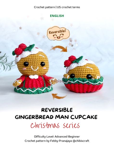 Ginger Bread Man Crochet Free Pattern, Christmas Crochet Patterns Amigurumi, Gingerbread Crochet Pattern Free, Reversible Crochet Pattern, Amigurumi Christmas Free Pattern, Free Crochet Patterns Christmas, Christmas Crochet Gifts, Easy Christmas Crochet, Crochet Gingerbread Man