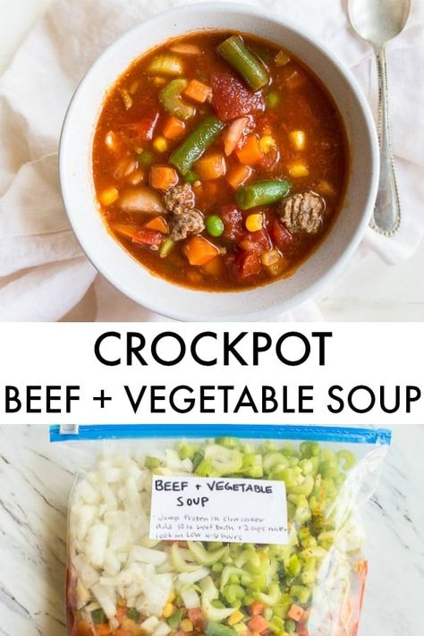 Crockpot Recipes Soup, Crockpot Beef Recipes, Beef Crockpot Recipes, Super Easy Slow Cooker Recipes, Spicy Vegetable Soup, Beef And Vegetable Soup, Freezer Soups, Vegetable Soup Crock Pot, Roasted Pig