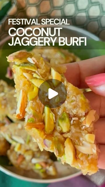 Preetha Athrey on Instagram: "🪔 Celebrating Ganesh Chaturthi with Coconut Jaggery Barfi | नारियल की बर्फी  Coconut barfi is a traditional Indian sweet that is made with coconut, sugar, and milk. I am making this version with Jaggery instead of sugar. This tasty dessert has a rich and creamy texture, and nutty flavour and my mom’s special recipe is so beginner-friendly that anyone can make it  So this #ganpati if you are looking to try something new then coconut jaggery barfi is worth giving a try.  Wishing everyone a very Happy Ganesh Chaturthi!!!    Do follow my channel for more such easy-to-make delicious recipes and like, share and comment 😍  Detailed recipe in the comments  [Ganapati, Bufri, Indian dessert, festival sweets, traditional sweets, Ganesh Chaturthi, coconut burfi, coconut Coconut Barfi Recipes, Coconut Burfi Recipe, Dessert Festival, Festival Sweets, Coconut Barfi Recipe, Jaggery Recipes, Coconut Barfi, Coconut Burfi, Traditional Indian Food