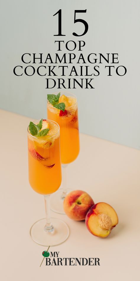 Holiday Champagne Cocktails, Champaign Cocktails, Bellini Cocktail Recipes, Holiday Champagne, Manhattan Cocktail Recipe, Champagne Recipe, Champagne Breakfast, Sweet Champagne, Bellini Cocktail