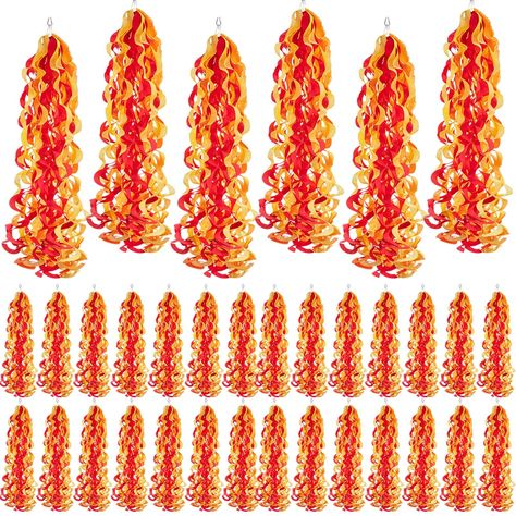 PRICES MAY VARY. Complete Kit: our fire themed hanging decorations come in a set of 80 pieces, offering a complete decorating solution for events; You're not only availing decorations, but you're also ensuring that you have sufficient quantity to meet your needs, and can share them with your friends Ideal Size for Accessory: these fire party hanging swirls decorations boast of an ideal size of about about 33.9 inches/ 86 cm in length, making them visible enough to catch attention but not too ove Fire Theme Decorations, Pentecost Decorations, Fire Decor, Hanging Party Decorations, Fire Party, Fire Theme, Fire Balloon, Colorful Fire, Fireman Party