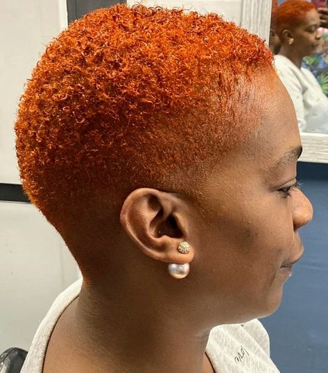 Copper Shaved Hair Black Women, Orange Bald Hair Black Women, Ginger Fade Haircut Black Women, Copper Short Hair On Black Women, Red Twa Natural Hair, Short Copper Hair On Black Women, Ginger Short Hair Black Women, Short Haircuts Black Hair, Short Copper Hair