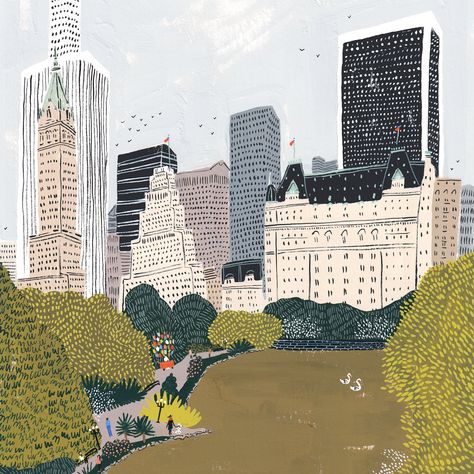 Nyc Illustration Art, Central Park Illustration, New York Illustration Art, Facade Illustration, New York City Illustration, Nyc Illustration, Lisbeth Zwerger, New York Illustration, Park Illustration