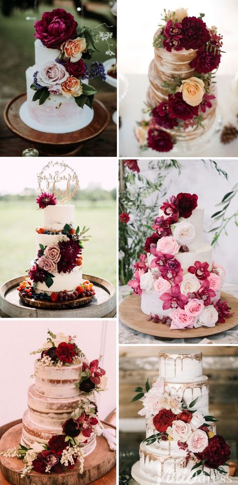 Burgundy Wedding Cakes, Wedding Colors Burgundy, Fall Wedding Colors Red, Burgundy Wedding Ideas, Fall Wedding Nail Designs, Burgundy Wedding Cake, Romantic Wine, Wedding Cake Display, Fall Wedding Color Schemes