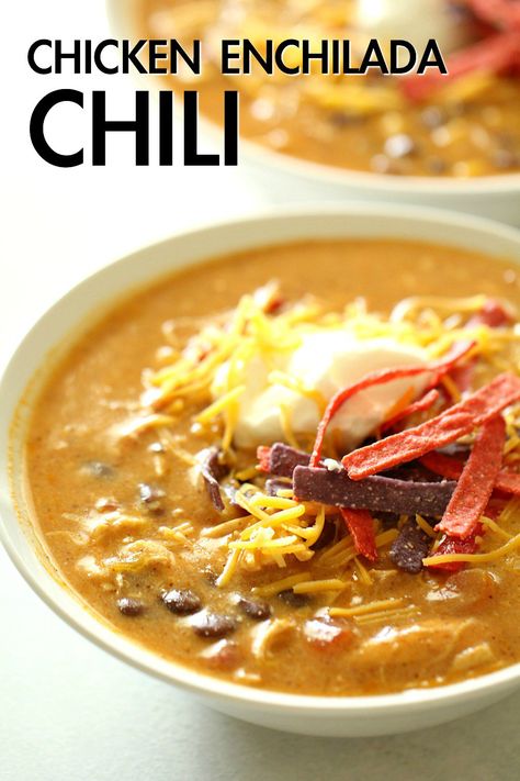 Slow Cooker Chicken Enchilada Soup (Cafe Zupas) | Six Sisters' Stuff Chicken, enchilada sauce, beans, peppers, and lots of southwestern flavors come together in this easy 'dump and go' soup. Just throw it all in your slow cooker and you are good to go! #enchiladasoup #slowcooker Zupas Soup, Slow Cooker Chicken Enchilada Soup, Six Sisters Stuff, Chicken Enchilada Soup, Enchilada Soup, Copycat Restaurant Recipes, Chicken Enchilada, Enchilada Sauce, Chicken Enchiladas