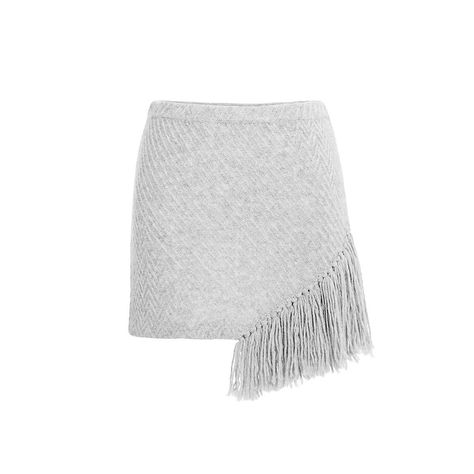 Could this fringe knit wool skirt be the coziest miniskirt in the world? Yes, yes it could. Grey Mini Skirt, Flared Mini Skirt, Bohemian Skirt, Fringe Sweater, Fringe Skirt, Outfits Fall, Wool Skirt, Fall Skirts, Wool Skirts