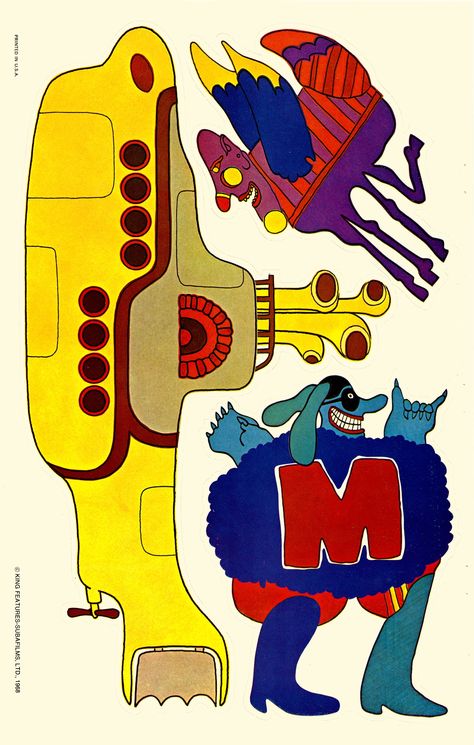 Pop Out Art, Heinz Edelmann, Yellow Submarine Art, Beatles Merchandise, The Beatles Yellow Submarine, Beatles Memorabilia, Beatles Cartoon, Beatles Yellow Submarine, Beatles Art